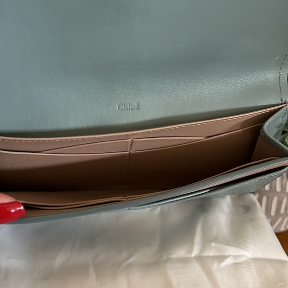 Authentic 💯 Chloe Light Bluish Green Aby Lock Long Wallet - Picture 8 of 12